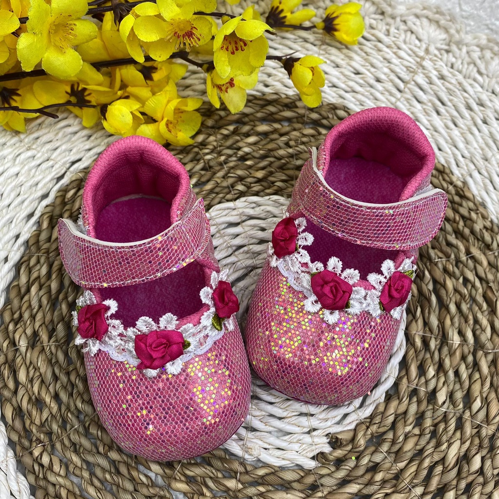 [TAMAN SEPATUKU]SEPATU TRENDY MURAH BABY BAYI PREWALKER BUNGA GLITTER ANAK 0-12 BULAN XPX12