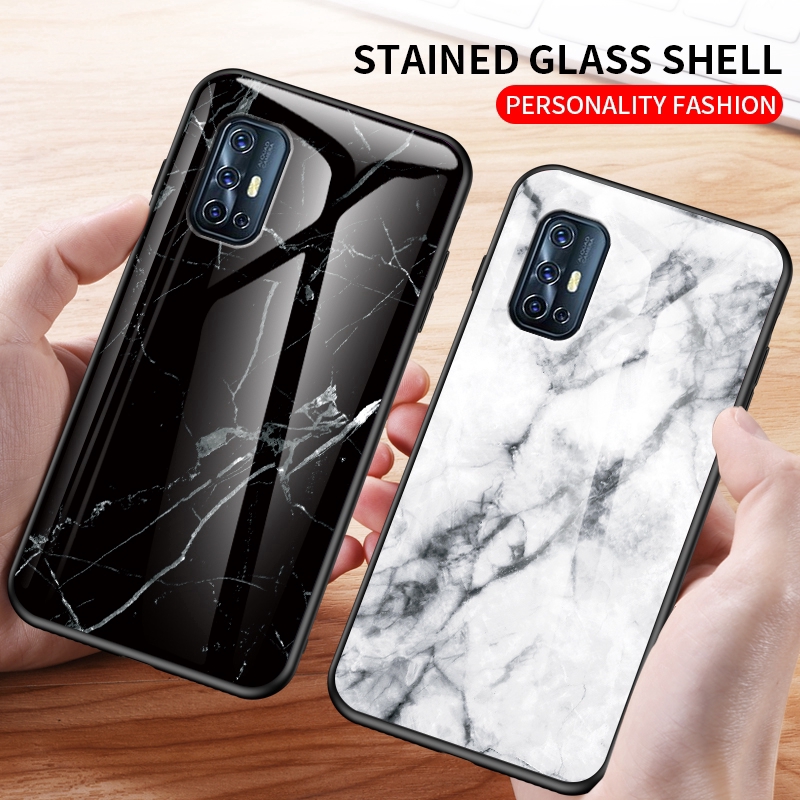 Casing Soft Case TPU + Tempered Glass Shockproof Motif Marmer Mewah untuk vivo V19 / S1 Pro / y19 / y15 / y15 / y11 / y11