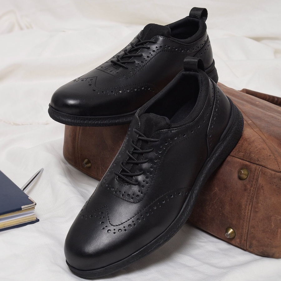 Aristo Black (Kulit Asli) - Sepatu Formal Pria Pantofel Casual Kantor Original Kenzios