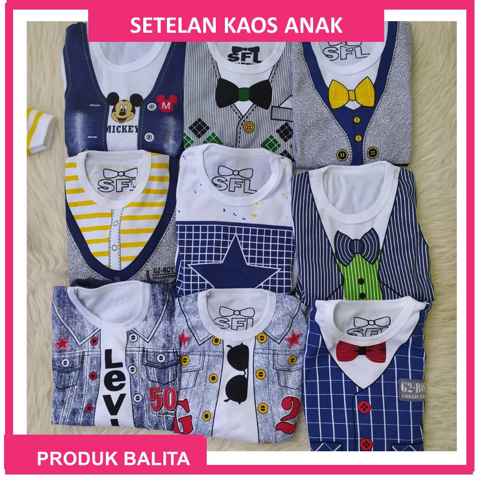 Setelan Baju Anak Bayi Cowok Murah Set Baju Kekinian Anak Karakter Berusia 0-12 Bulan