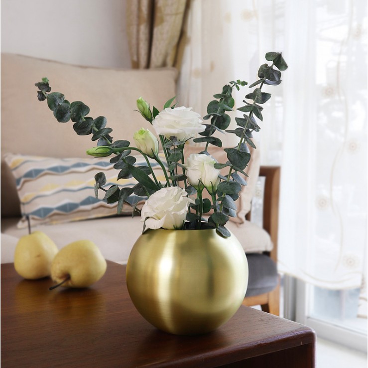 Jual Round Vase Gold Flower Pot / Vas Bunga Bulat Aesthetic Decor