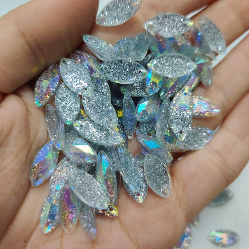 [Per Bks/1.000 pcs] 7x15 mm Mata / Sampan GLITTER WARNA Permukaan Diamond Akrilik Jahit Baju