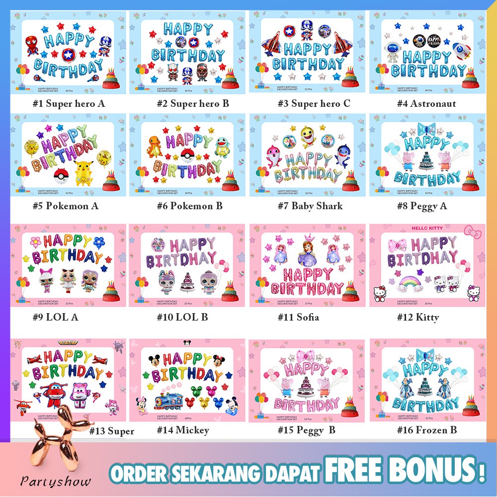 Paket Balon Foil SET karakter dekorasi ulang tahun huruf Paket Balon Foil SET karakter dekorasi ulang tahun huruf
