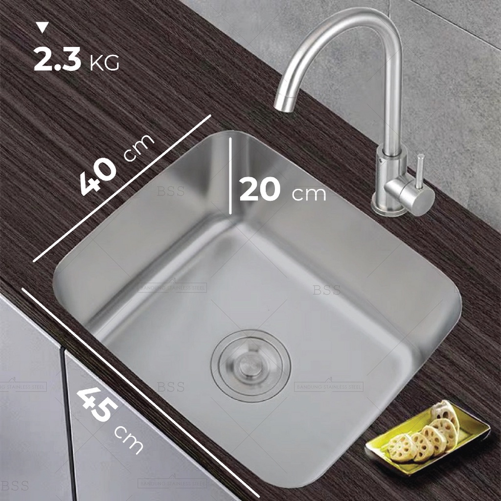 Kitchen sink 40 x 45 cm bak tempat cuci piring stainless steel tinggi 1 lubang