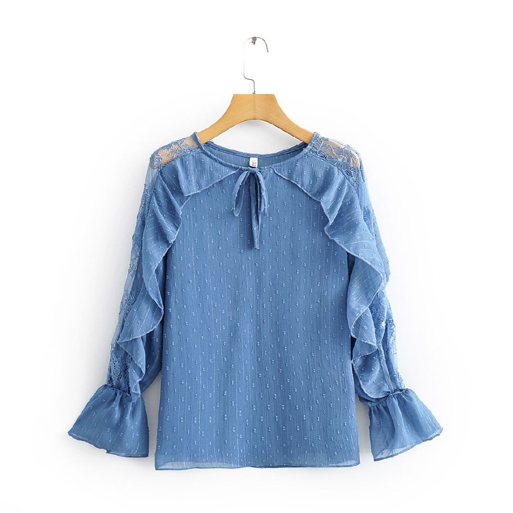 Atasan chiffon biru,blouse chiffon,blus chiffon,top chiffon,
