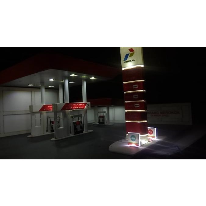 ] Miniatur SPBU pom bensin skala HO 1/87 full lighting mang irin