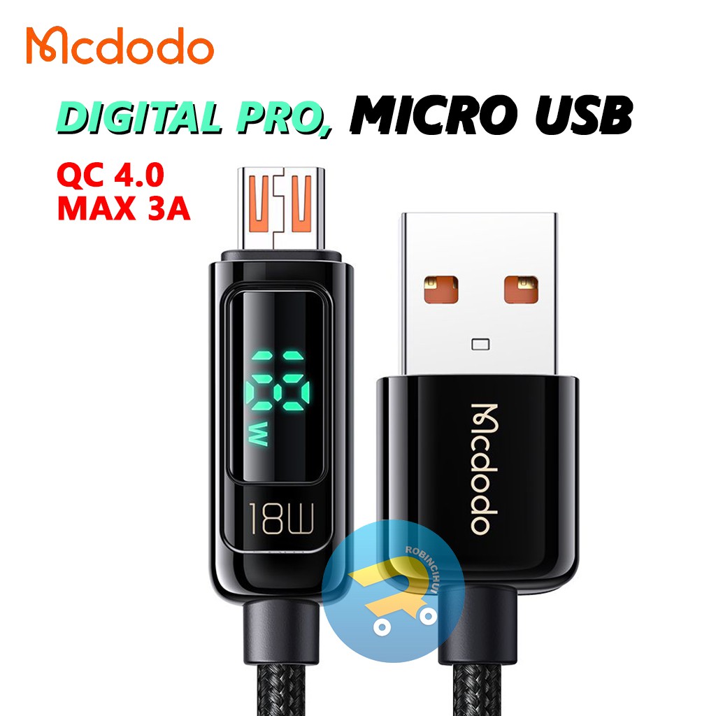 MCDODO Kabel Micro Usb Digital Display Pro Fast Charging 3A QC 4.0 - Charger Micro Usb Mcdodo - Kabel Data Micro Usb Mcdodo – Micro Usb Mcdodo – Samsung, Oppo, Vivo, Xiaomi, Huawei, Asus ORIGINAL