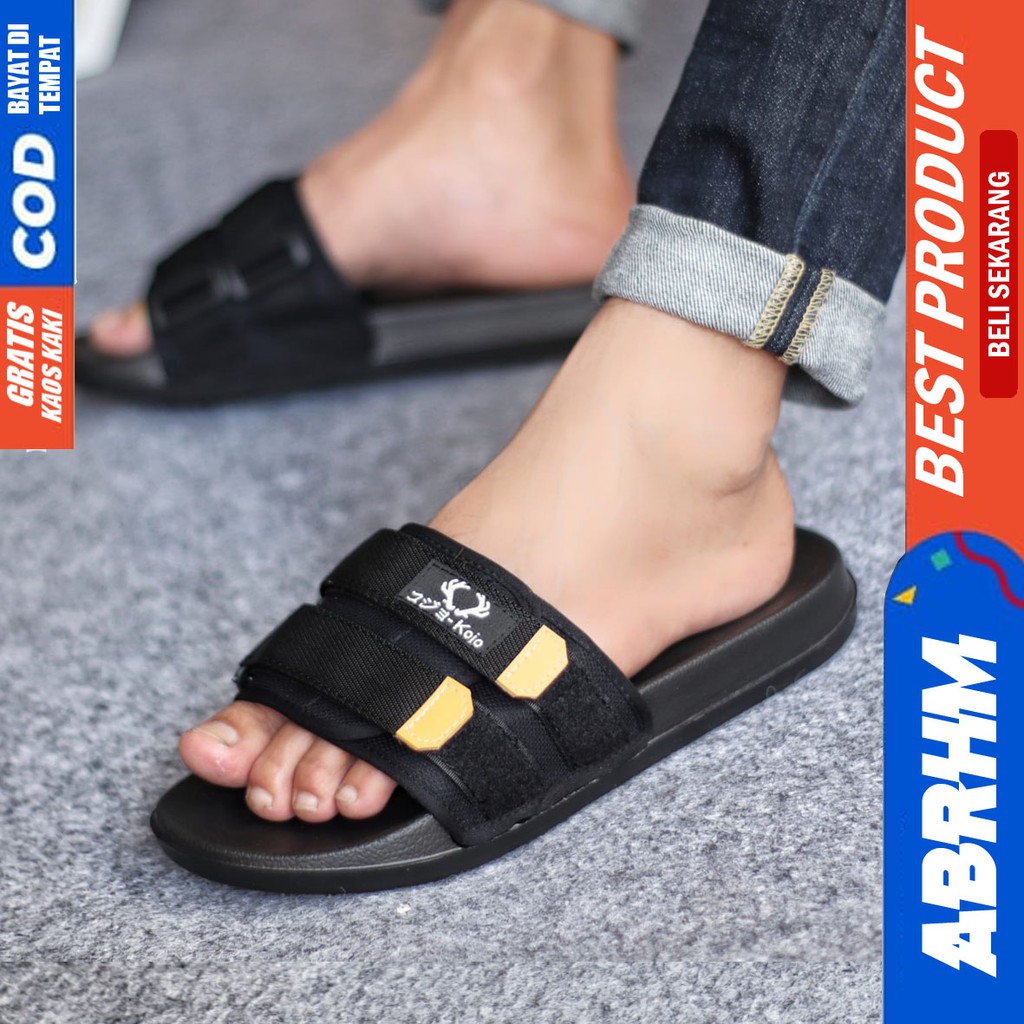 ABRHM x FLUK Sandal Slide Pria Sandal Slop Pria Ori Distro Sendal Selop Cowok / Cowo Keren Kekinian