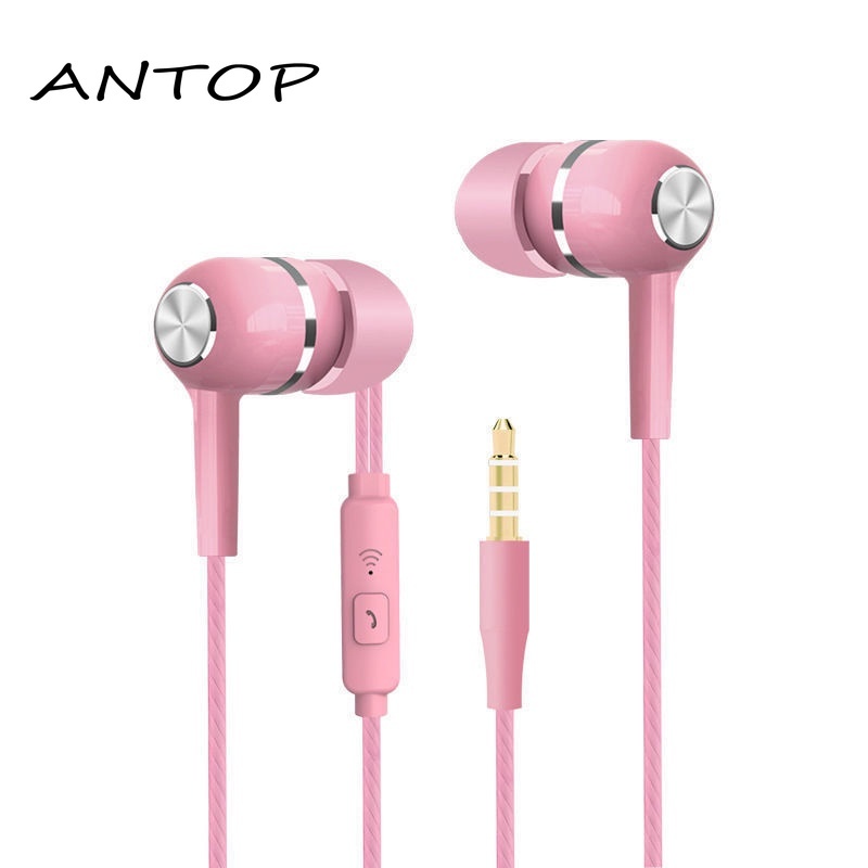 Macaron Color Wire Control Headphone Headphone Peredam Kebisingan Dengan Mikrofon 3.5MM ANTOP