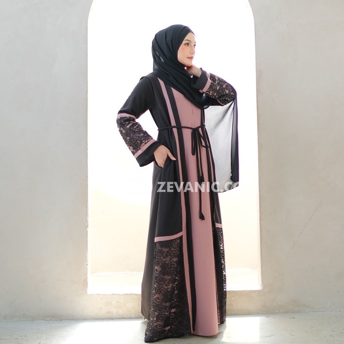 Reysha Abaya Maxi Dress Motif Renda Dikerjakan Oleh Tenaga Ahli 100% Ori Dan Realpict, Exclusive Fashion Gamis Muslim Dengan Desain Outer Aksen Brukat Diatur Bisa COD-7