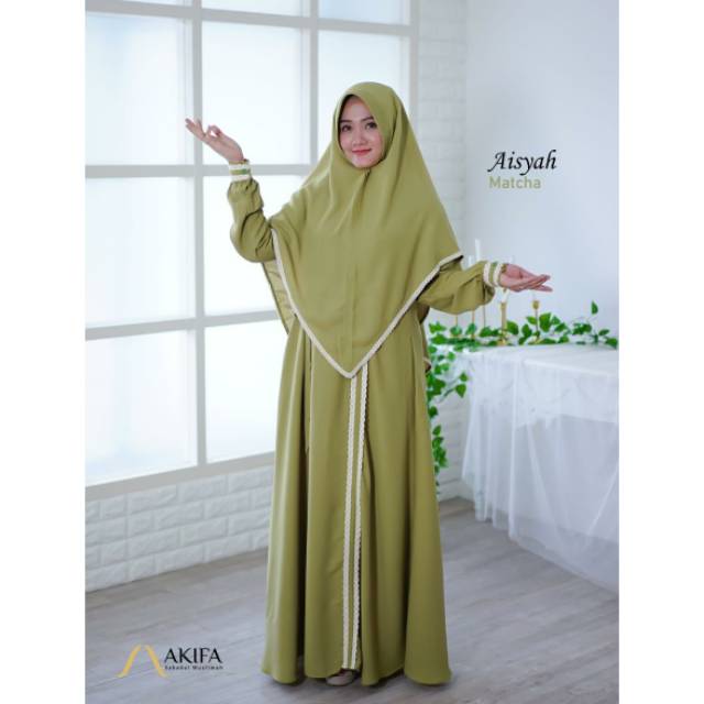 Gamis Wolly Renda Aisyah L Set Khimar by Akifa