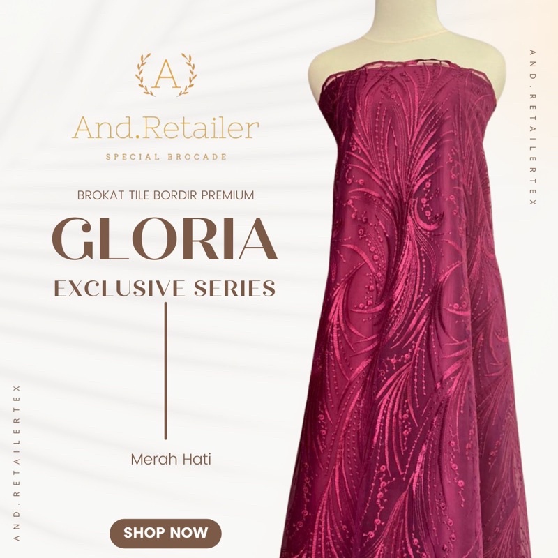 Bahan Kebaya Brokat Tile Gloria Exclusive Warna Merah Tua Merah Hati