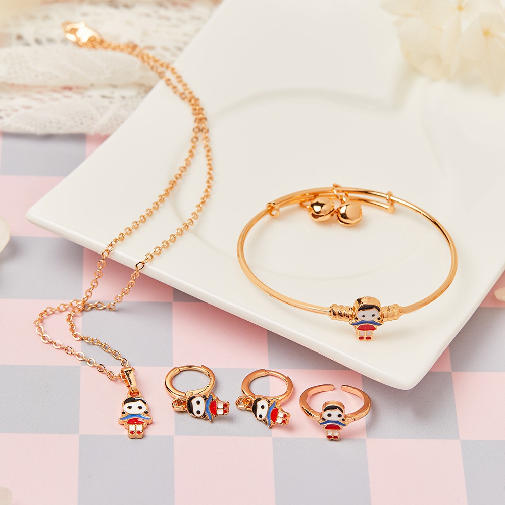 Y334 Set Perhiasan Anak Perempuan Anti Karat Kalung Dan Gelang Anting Cincin Perhiasan Anti Luntur