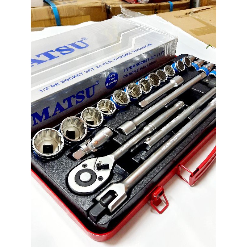 Kunci Sok Set 24 pcs 8-32mm segi 12 MATSU bahan  Crv  standard Japan