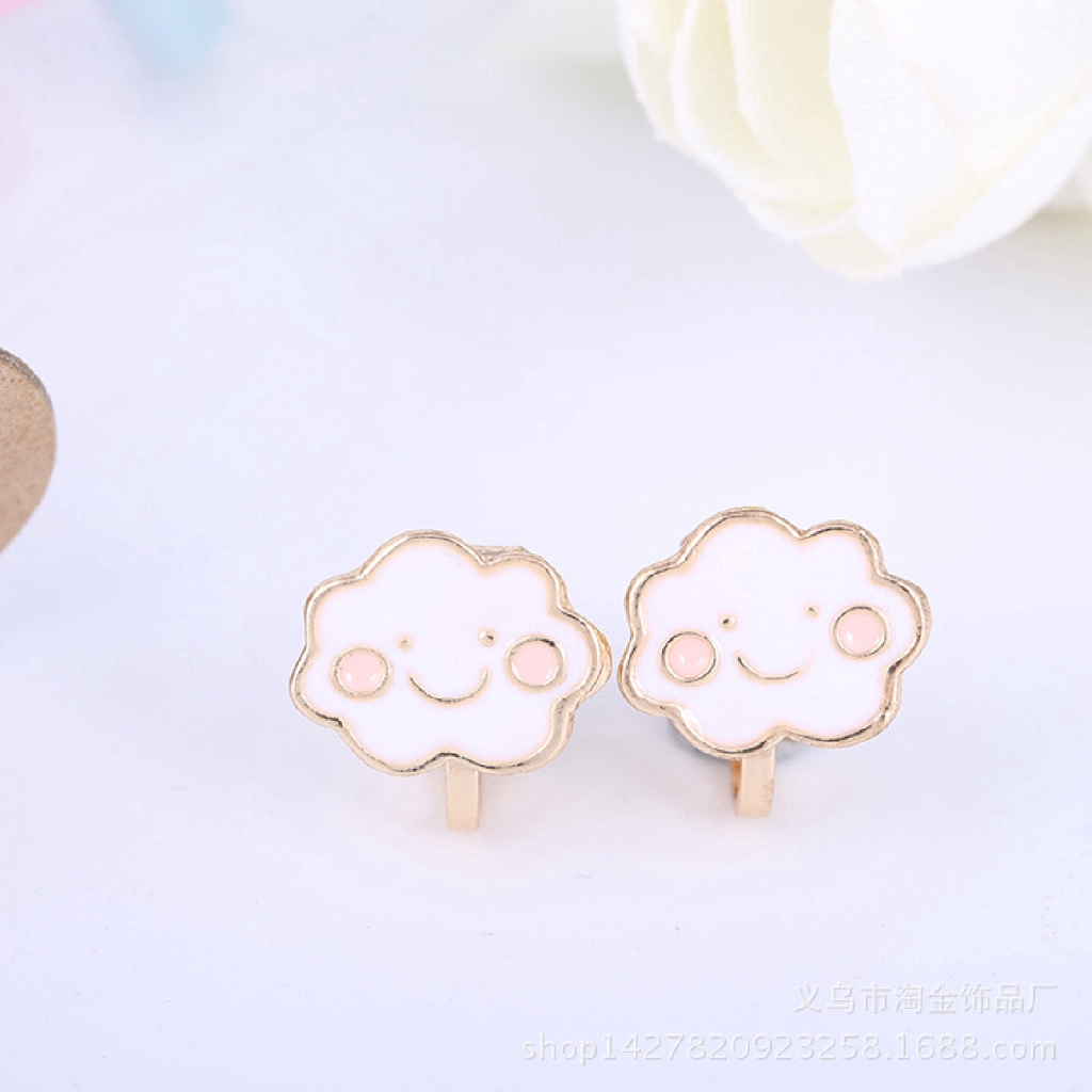 Anting Klip Tanpa Tindik Desain Kartun Awan Tersenyum Untuk Wanita