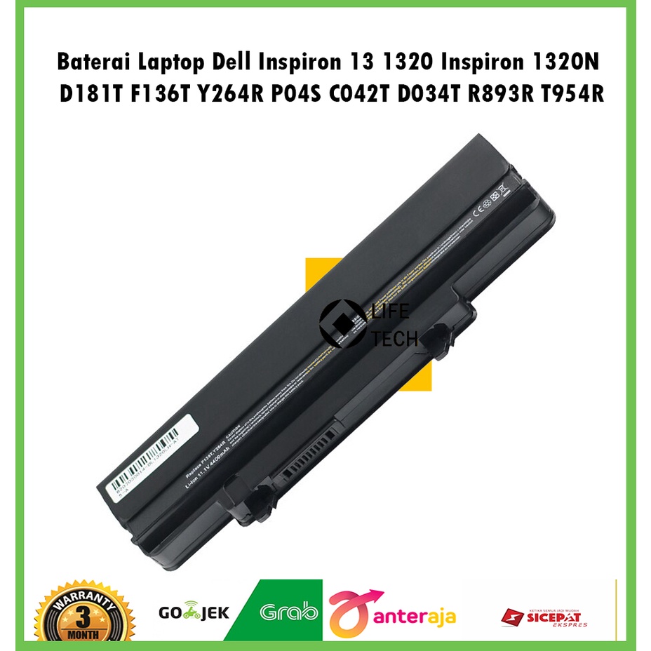 Battery Baterai Laptop Notebook Dell Inspiron 13 1320 Inspiron 1320N / D181T F136T Y264R P04S C042T D034T R893R T954R