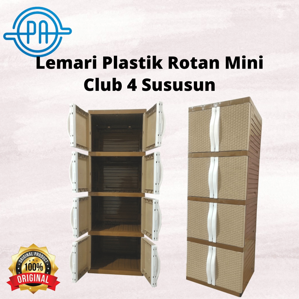 LEMARI PLASTIK CLUB ROTAN MINI 4 SUSUN LEMARI PAKAIAN RAK PLASTIK