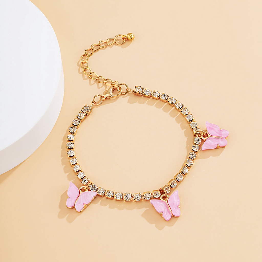 Hu Hu Hu Hu Hu Alat Bantu Pasang Kacamata♡ Gelang Wanita Desain Kupu-Kupu Hias Berlian Imitasi Gaya Simple Berkilau Untuk Hadiah Ulang Tahun