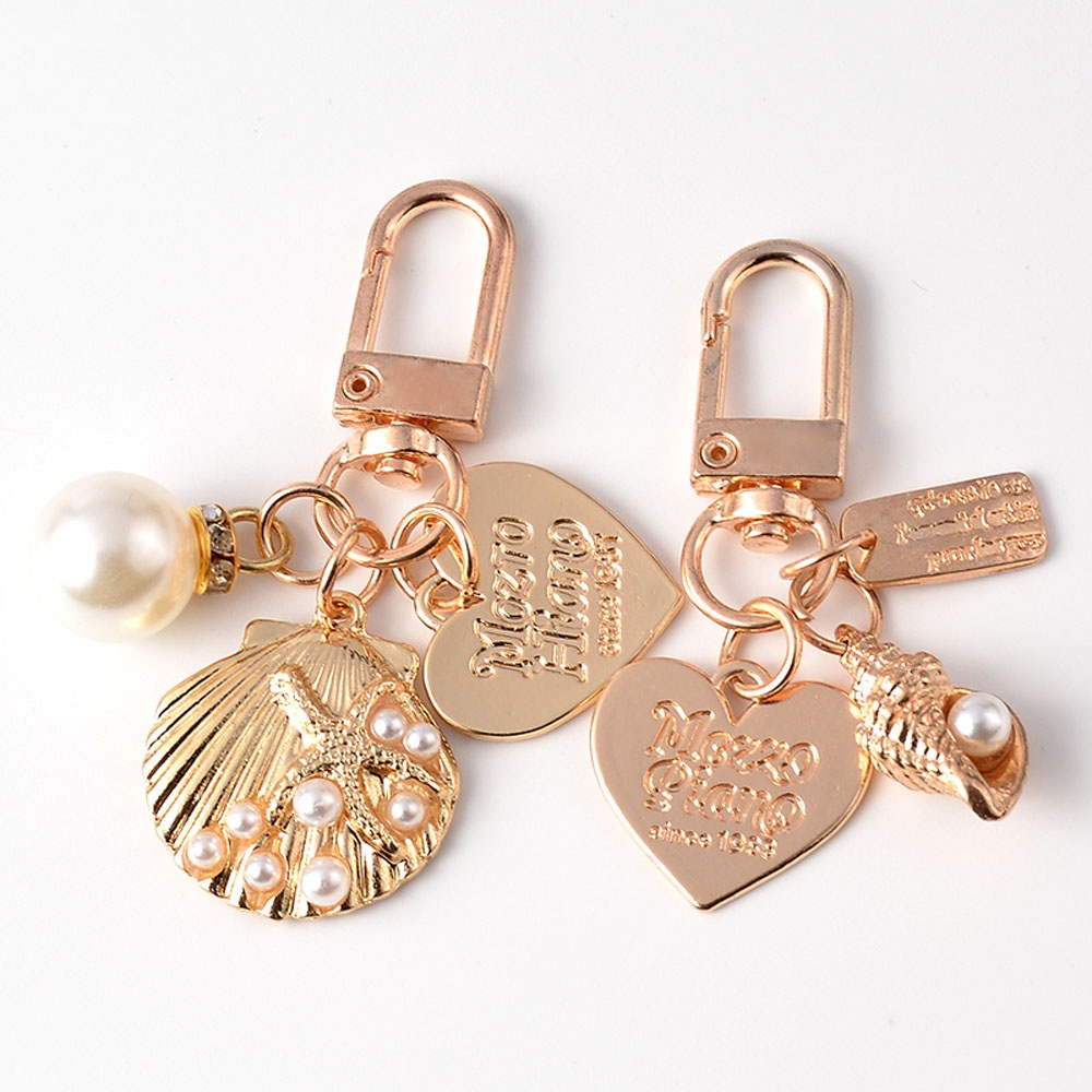 Needway  Love Letter Heart Key Ring Korean Key Accessories Key Chain Pearl Cute Gold Color Fashion Women Girls Shell Conch Bag Charms