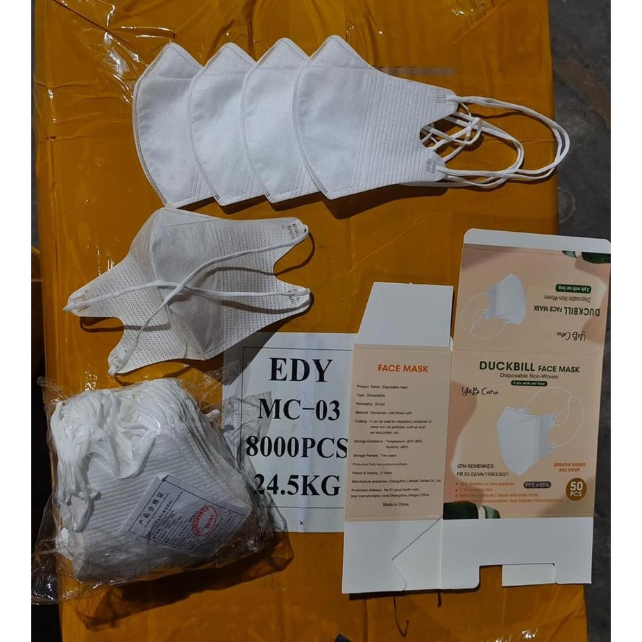 Masker Duckbill Y&amp;B Premium Original Emboss 3 Ply Earloop Cantol Hitam Putih Warna