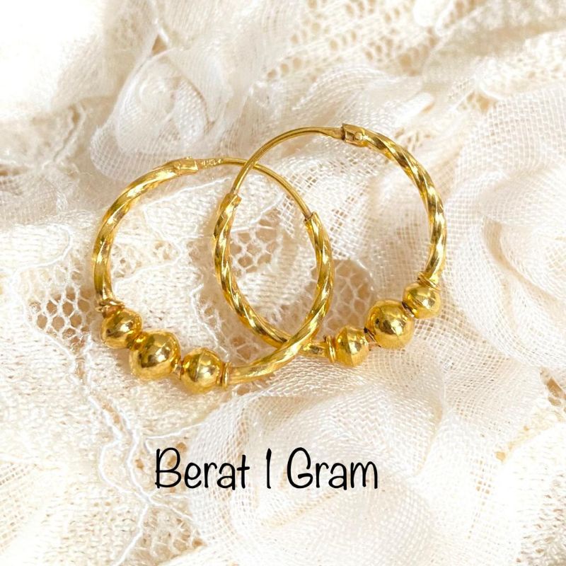 Anting Emas Muda Dewasa Bulat Ulir Pentol Tiga 1 Gram