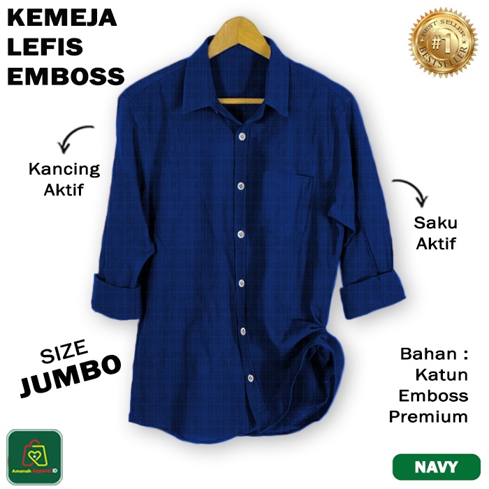 Kemeja Pria Lengan Panjang LEFIS JUMBO Katun EMBOSS Size M - XXL / 26940 26942 26944 26946