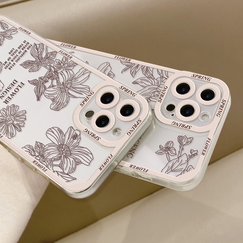 Soft Case Pelindung Lensa Kamera Shockproof Motif Bunga Untuk iPhone 13 Pro Max 11 12 Pro X XS Max 7 8 Plus SE 2020