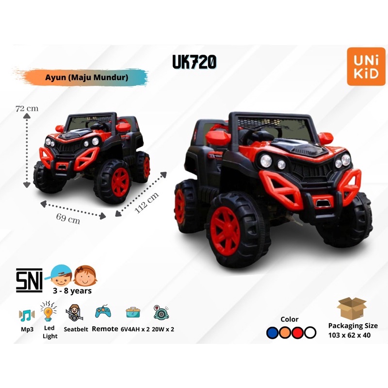 Mobil Aki Mainan Anak Remote Control Jeep Unikid 720 UK720 UK858 Ukuran Jumbo 2 Kursi Remote Control SNI-2