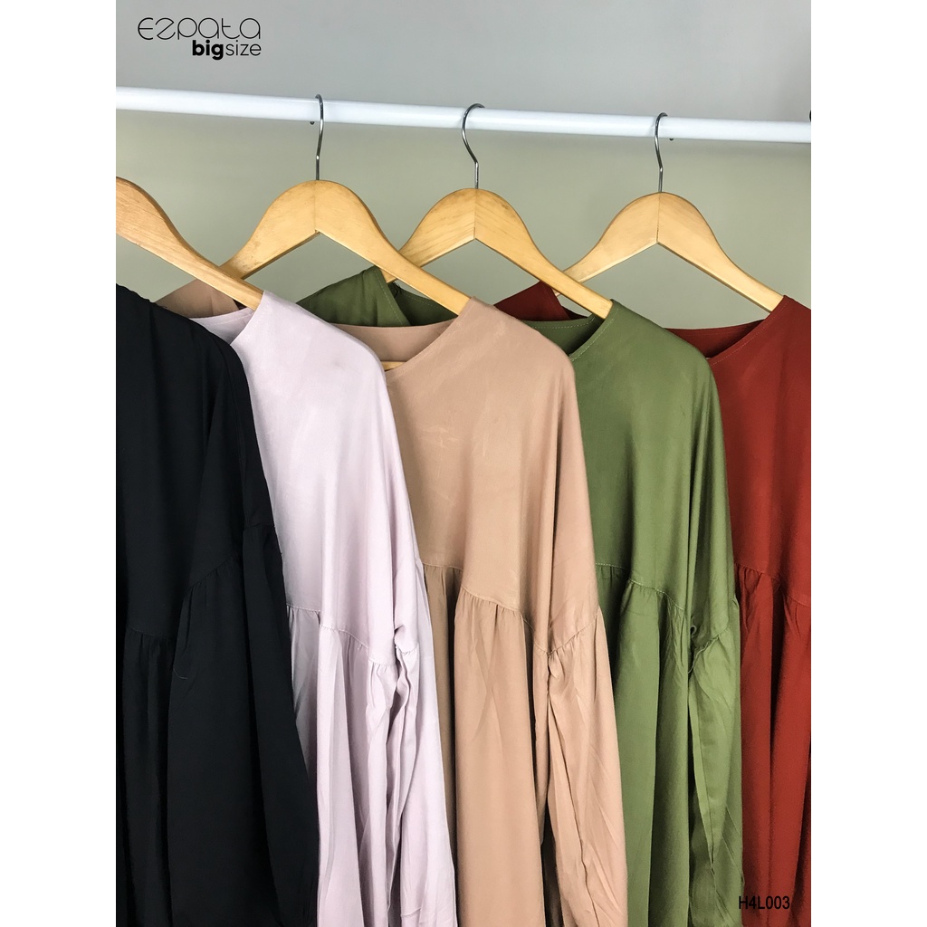 Ezpata Atasan Kemeja Polos Jumbo Bigsize LD 140cm Bahan Rayon Twil Kancing Aktif Busui Friendly Lengan Kancing Wudhu Friendly Style Terbaru Kekinian