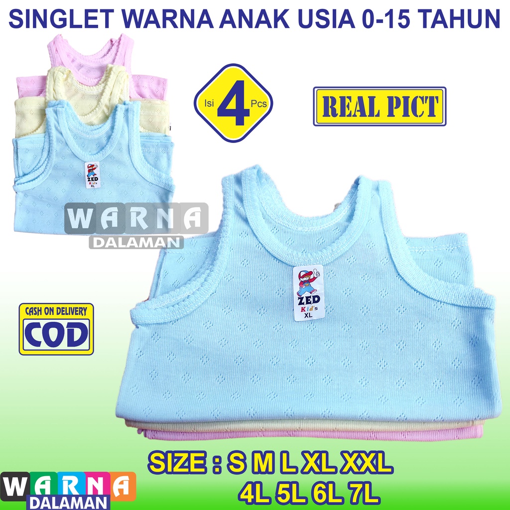 4 Pcs Kaos Singlet Dalaman Anak Warna Kaos Kutang Anak Laki Laki dan Perempuan Usia 0-15 Tahun Trendi | WARNA DALAMAN