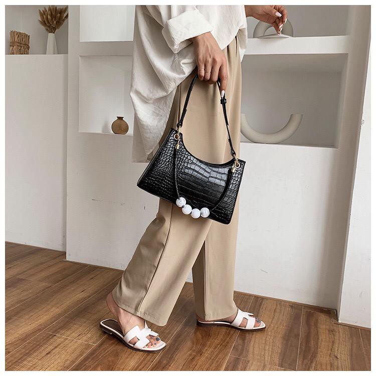 BJ15115 - BLACK/PURPLE/WHITE - TAS SLEMPANG MUTIARA HANDBAG TOTEBAG TAS WANITA FASHION IMPORT MODIS ELEGAN TERMURAH TERLARIS TERBARU BAGSTORE JAKARTA TAS BATAM ELJ5115