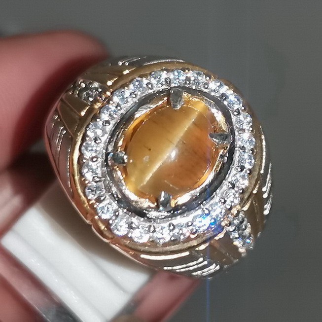 Batu Cincin Permata Cat Eye Apatite Mata Kucing Asli