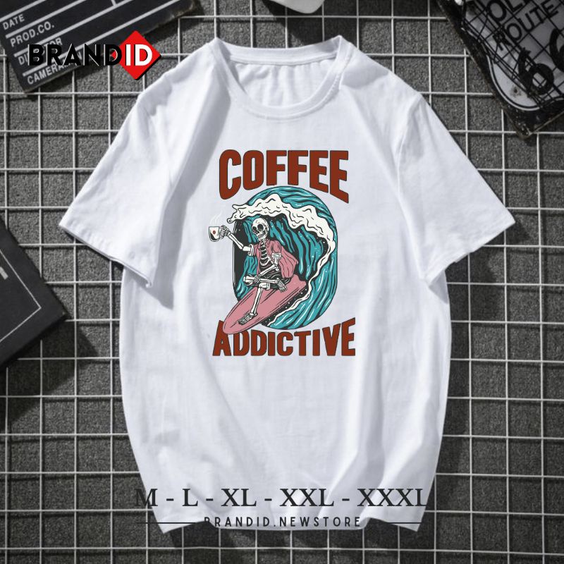 DTF001 Baju Kaos Pria Dewasa Motif Coffee Addictive T-Shirt Distro Cowok Pecinta Kopi Branded Origin
