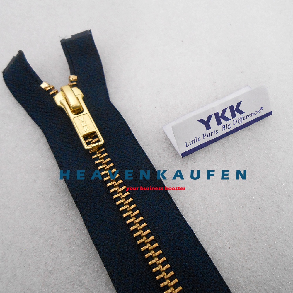 Resleting Zipper Jaket YKK 70 cm / 28 inch Biru Navy Dongker - Gold Emas Type Gigi Besi Set Open End Buka Lepas