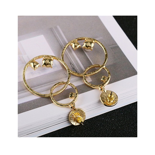 LRC Anting Tusuk Fashion Gold Gemstone Artificial pearl Gourd Ring Earrings D52152