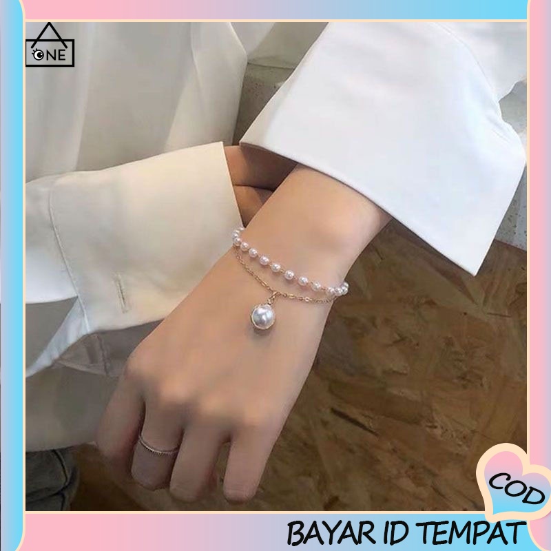 COD Fashion Korea Wanita Temperamen Manis Gelang Aksesoris Perhiasan Gelang Mutiara Ganda  A one