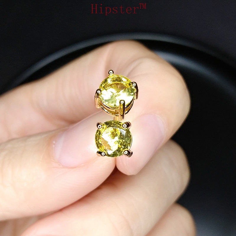 Classic Fashion Temperament Inlaid Natural Yellow Gem round Studs