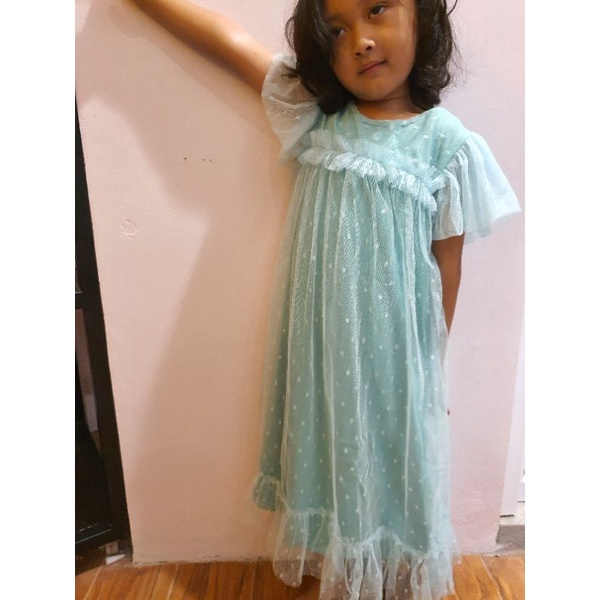 ready LONG DRESS ANAK TUTU TILE PREMIUM HIJAU MINT 2-8tahun