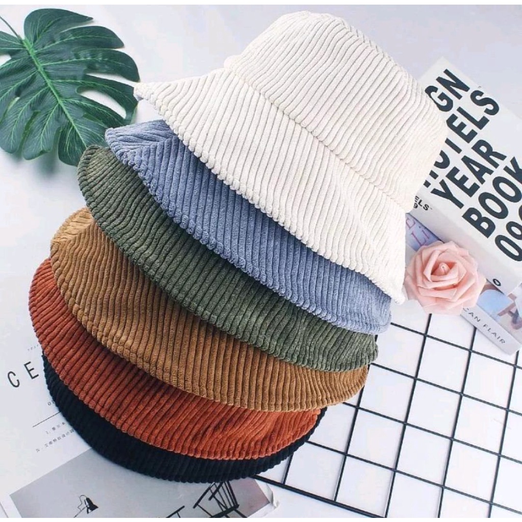 Topi Bucket Hat Corduroy Polos Topi Bucket Polos Corduroy Import Pria wanita