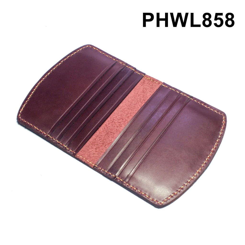 dompet kartu kulit asli model lipat lengkung warna marun - PHWL858