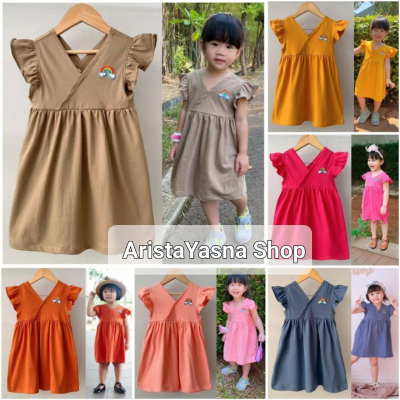 Dress Anak V Pelangi Size 1-5th - Dress Anak Rainbow Daster Anak Katun Pakaian Anak Dress Anak Leher