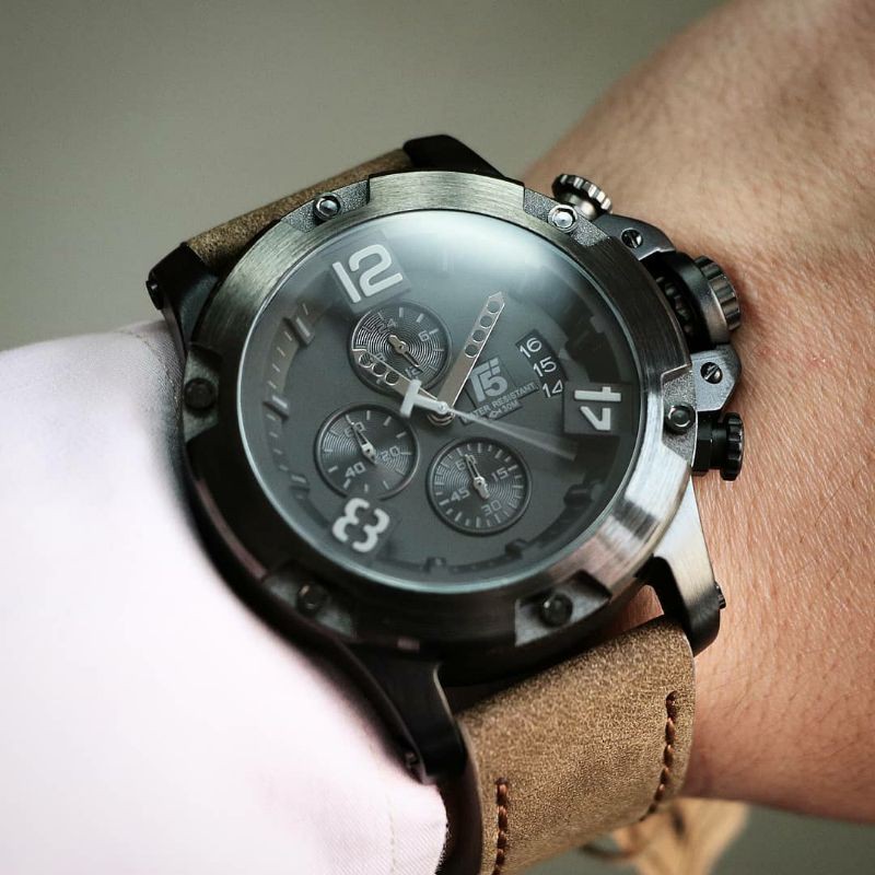 T5 H3638G Jam Tangan Cowok Tali Kulit Original Anti Air Keren Crono Aktif untuk Fashion Pria