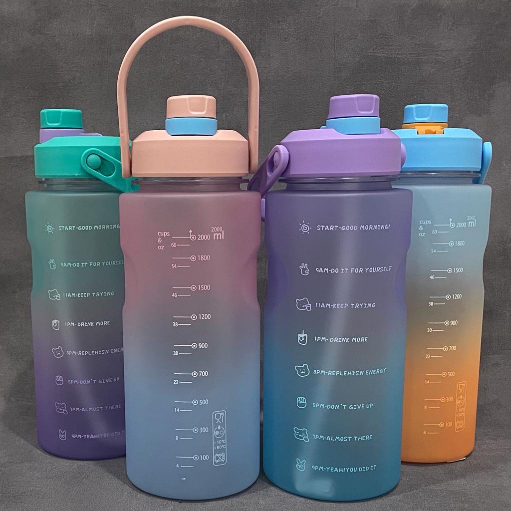 Botol air minum gradasi Viral Motivasi JUMBO 2 Liter Food Grade Nagita Slavina dengan sedotan