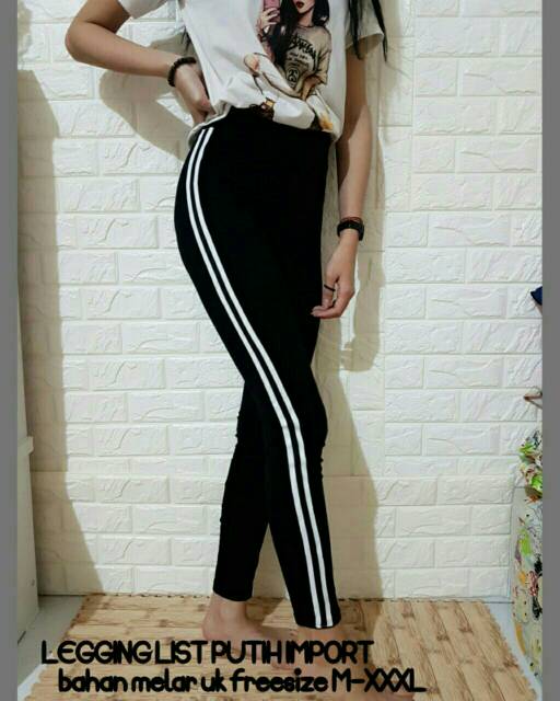 LEGGING 2 LIST PUTIH / LEGGING IMPORT MURAH / HARGA GROSIER