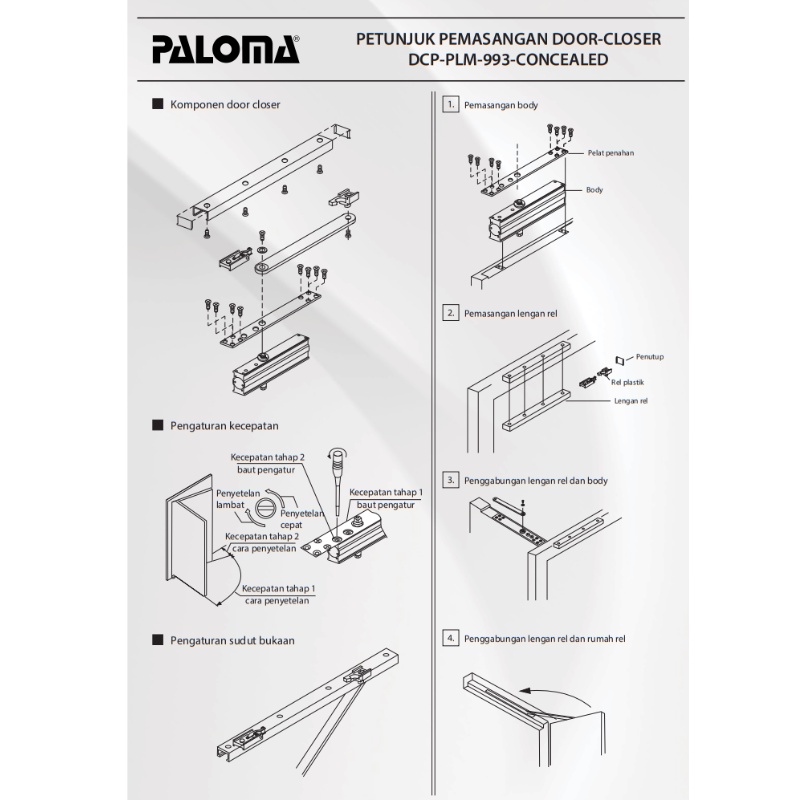 DOOR CLOSER PALOMA 993 CONCEALED NA DCP 501 PENUTUP PINTU OTOMATIS SILVER