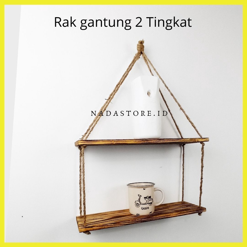 Nadastore - RAK DINDING MINIMALIS VINTAGE 2 TINGKAT TALI GONI RUSTIC