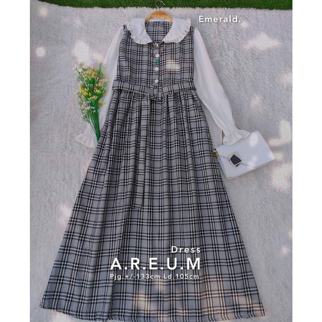 Baju Gamis Wanita Remaja Murah NB /XL Letsmuslimah Cewek Muslim Hijab Syari Muslimah 2022 Terbaru Lt-AREUM - EMERALD