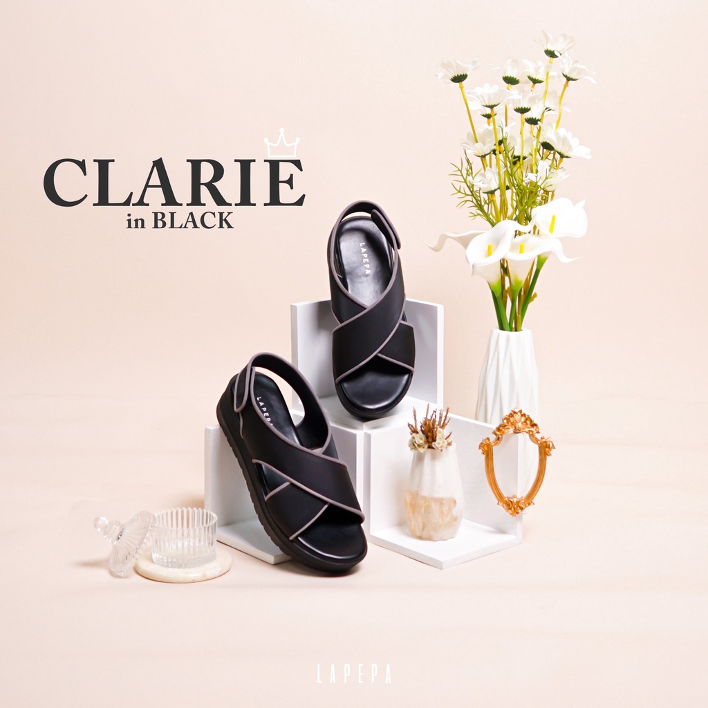 AVLINSTORE - tipe CLARIE Sepatu Sandal Wanita Wedges Model Ban dua Tali Strap belakang Hak Tinggi Sole 4 cm