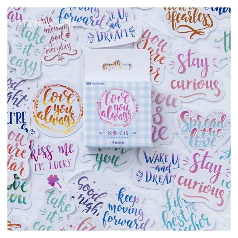 

45 PCS/BOX STIKER KERTAS TEMA QOUTE TULISAN PASTEL LUCU MOTIVASI DIY SCRAPBOOK BULLET JORNAL MURAH