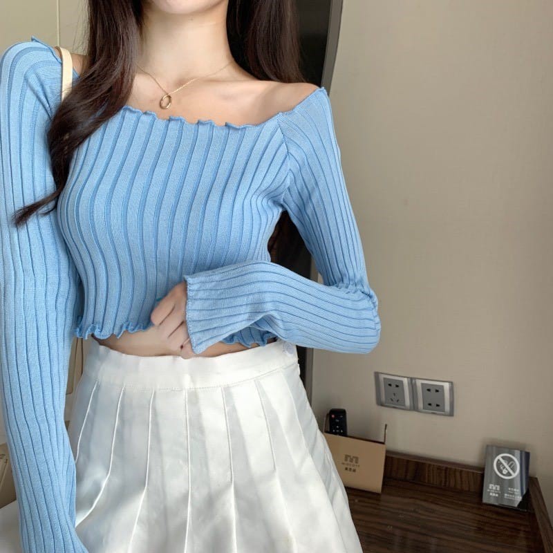 IL - WILLOW LONGSLEEVE RIB / CROP TOP ATASAN WANITA KOREA